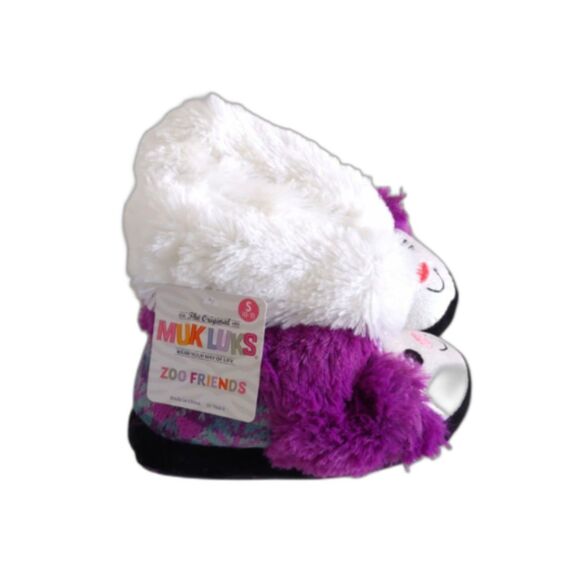 NEW Kids Unisex Muk Luks Zoo Friends Purple Monkey Faux Fur Slippers, S (10-11) - Picture 2 of 5
